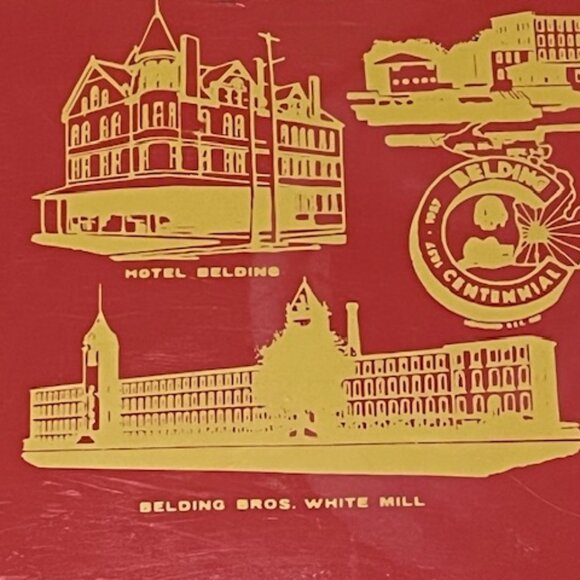 VTG Belding Michigan Centennial Metal Tray 1857-1957 - Red & Gold - Picture 2 of 11